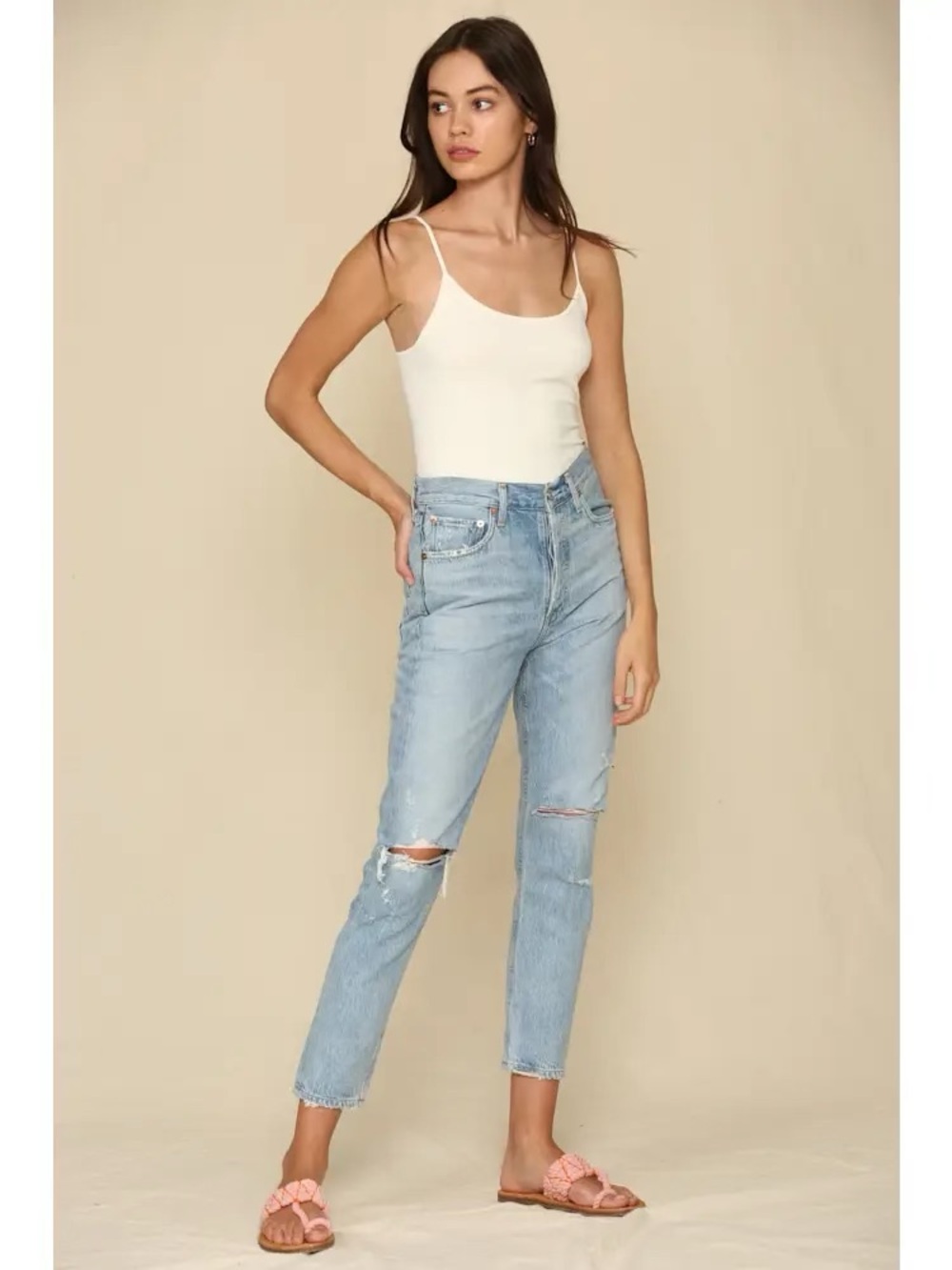 By Together Cream Ribbed Scoop Tank Top